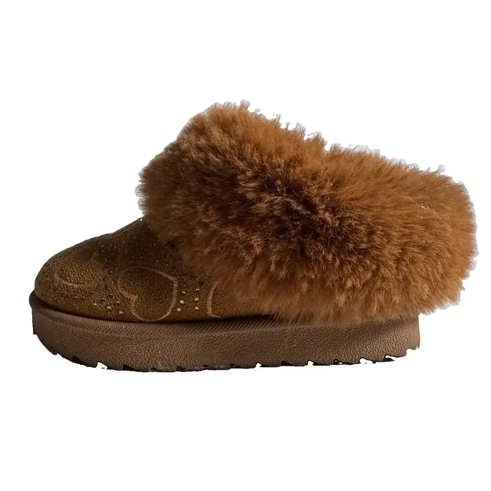 Tahari Girls Size 9 Brown Faux Fur Ankle Boots Hearts Rhinestone Winter